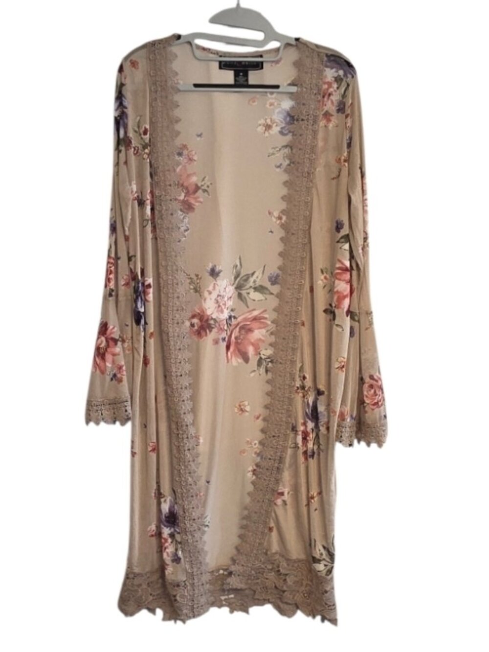 Polly and Esther Kimono Cardigan Layering Piece M Romantic Lacy Floral Robe